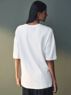 Next White Relaxed Fit Heavyweight Longline T-Shirt