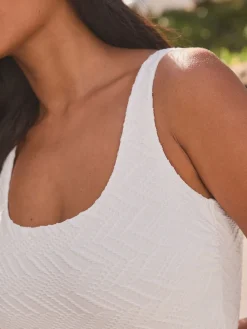 Next White Scoop Neck Tummy Control Swimsuit New