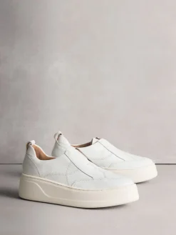 Next Signature Leather Chunky Wedge Platform Trainers White Clearance