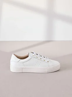 Next Signature Premium Leather Lace-Up Trainers White Discount
