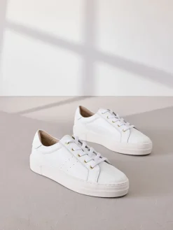 Next Signature Premium Leather Lace-Up Trainers White Discount