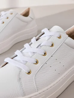 Next Signature Premium Leather Lace-Up Trainers White Discount