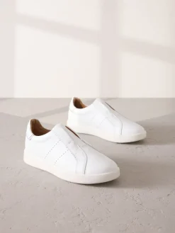 Next Signature Premium Leather Laceless Slip-On Trainers White Outlet