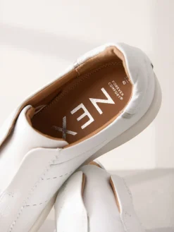 Next Signature Premium Leather Laceless Slip-On Trainers White Outlet