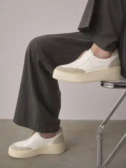 Next Slip On Signature Leather Chunky Wedge Platform Trainers White Online