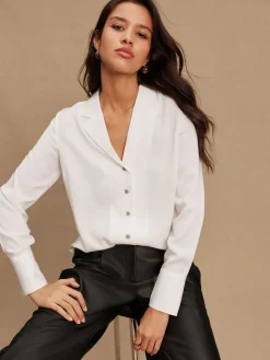 Next Soft Revere Collar Long Sleeve Shirt White Clearance