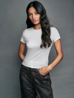 Next White Soft Touch Slinky Nylon Crew Neck Short Sleeve Top