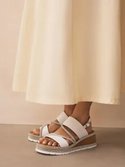 Next Standard/Wide Fit Leather Bling Detail Slingback Sports Wedge Sandals White