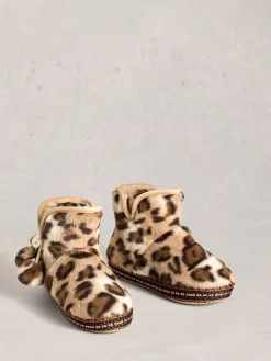 White Stuff Faux Fur Bootie Slippers Animal