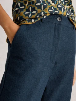 White Stuff Belle Tweedy Wide Leg Trousers Blue Clearance