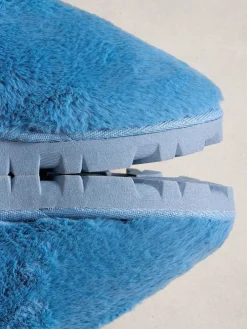 White Stuff Faux Fur Mule Slippers Blue New