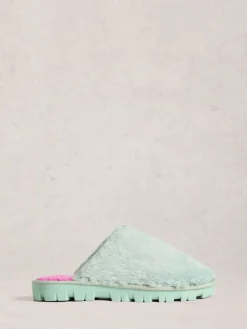 White Stuff Faux Fur Mule Slippers Green Clearance