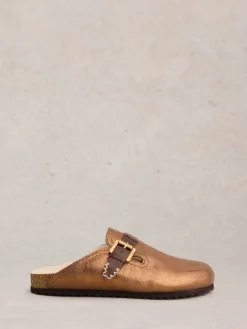 White Stuff Myrtle Slip On Footbed Slippers Metallic New