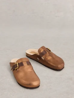 White Stuff Myrtle Slip On Footbed Slippers Metallic New