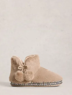 White Stuff Faux Fur Bootie Slippers Natural Outlet