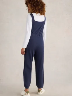 White Stuff 100% Cotton Jersey Daphne Dungarees Navy Blue Sale