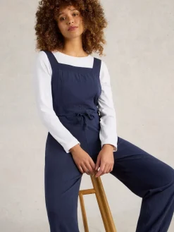 White Stuff 100% Cotton Jersey Daphne Dungarees Navy Blue Sale