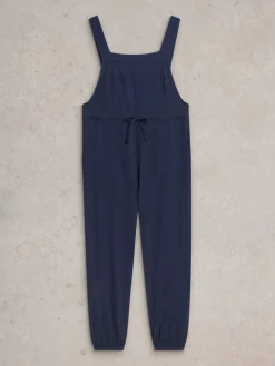 White Stuff 100% Cotton Jersey Daphne Dungarees Navy Blue Sale