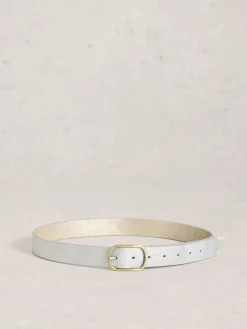 White Stuff Reversible Leather Belt Silver New