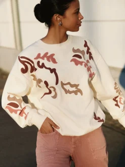 Next Sweatshirt with Appliqué Details White New