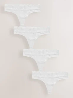 Next White Thong Cotton Lace Knickers 4 Pack Outlet