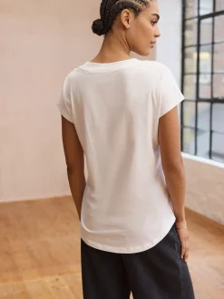 Next White V-Neck Cap Sleeve T-Shirt Clearance