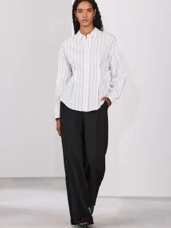 Next Cinched Waist Fitted Shirt White/Black Stripe New