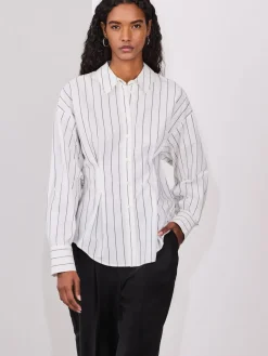 Next Cinched Waist Fitted Shirt White/Black Stripe New