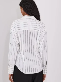 Next Cinched Waist Fitted Shirt White/Black Stripe New