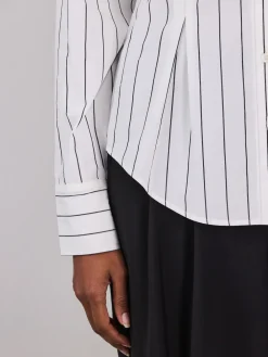 Next Cinched Waist Fitted Shirt White/Black Stripe New