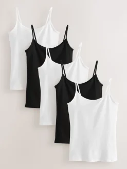 Next White/Black Thin Strap Vests 5 Pack