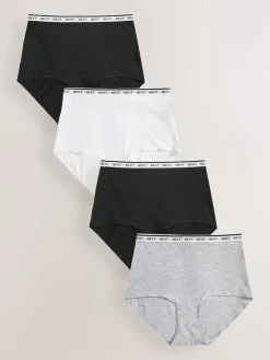 Next White/Black/Grey Full Brief Cotton Logo Knickers 4 Pack New