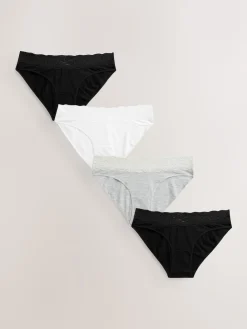 Next White/Black/Grey High Leg Cotton Lace Knickers 4 Pack Hot