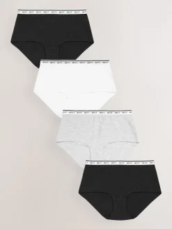 Next White/Black/Grey Midi Cotton Logo Knickers 4 Pack Online