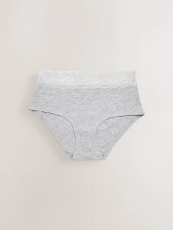 Next Midi Cotton Lace Knickers 4 Pack White/Black/Grey