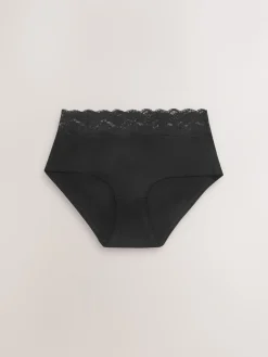 Next Midi Cotton Lace Knickers 4 Pack White/Black/Grey