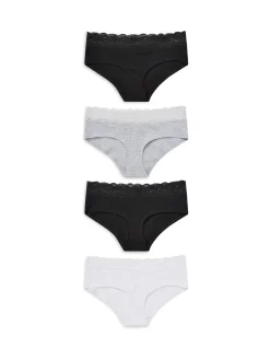 Next White/Black/Grey Short Cotton Lace Knickers 4 Pack Online