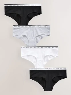 Next Short Cotton Logo Knickers 4 Pack White/Black/Grey