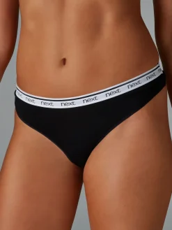 Next Thong Cotton Logo Knickers 4 Pack White/Black/Grey Best