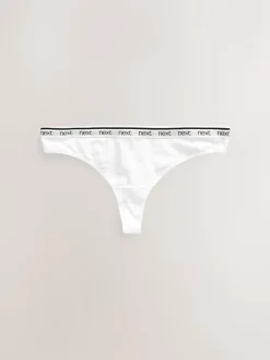 Next Thong Cotton Logo Knickers 4 Pack White/Black/Grey Best