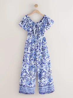 Next Off the Shoulder Jumpsuit White/Blue Floral Print Best