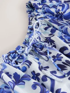 Next Off the Shoulder Jumpsuit White/Blue Floral Print Best