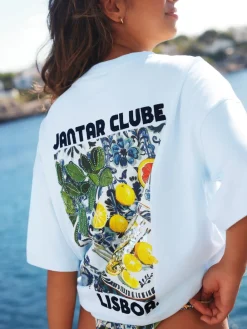 Next White/Blue Graphic Print Beach T-Shirt Sale