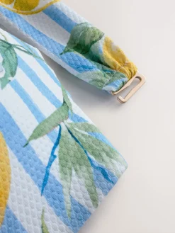 Next White/Blue Pique Stripe Lemon Print Wired Bandeau Bikini Top Clearance