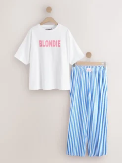 Next White/Blue Stripe Blondie Short Sleeve Pyjamas New