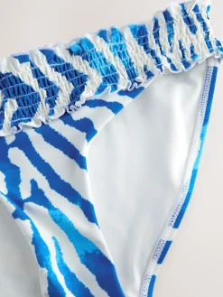 Next Shirred High Leg Bikini Bottoms White/Blue Zebra Hot