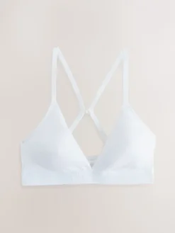 Next Cotton Ribbed Logo Bralettes 3 Pack White/Green/Navy New