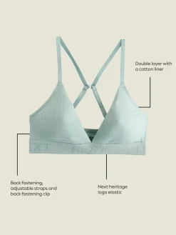 Next Cotton Ribbed Logo Bralettes 3 Pack White/Green/Navy New