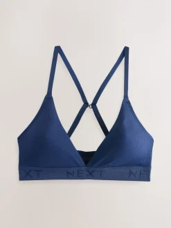 Next Cotton Ribbed Logo Bralettes 3 Pack White/Green/Navy New