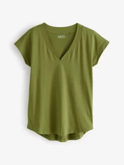 Next White/Grey/Khaki/Rust/Brown V-Neck Cap Sleeve 100% Cotton T-Shirts 5 Pack Clearance